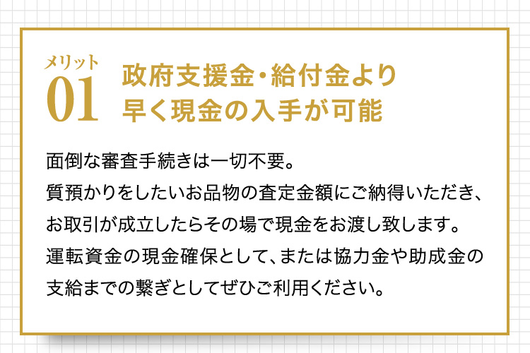 政府支援金・給付金より早く現金の入手が可能