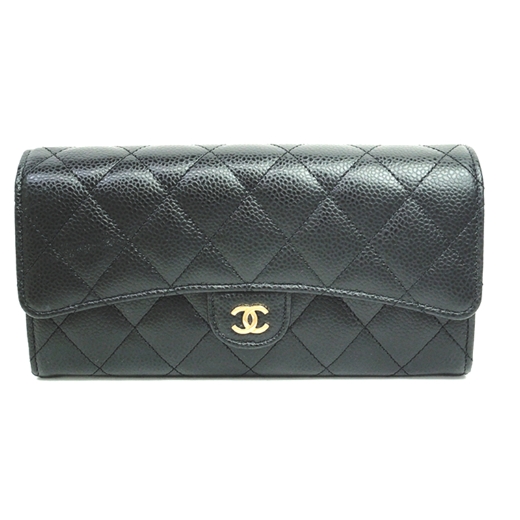 シャネル CHANEL キャビアスキン 二つ折り長財布 A80758